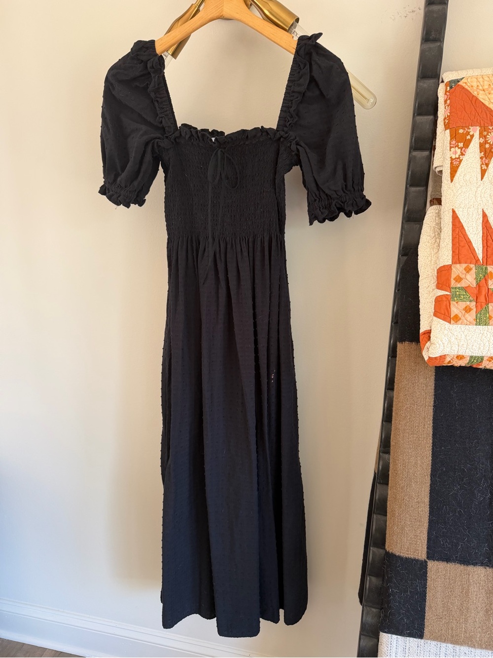 Hill House Scarlett Nap Dress in Black Textured Clip Dot-Large